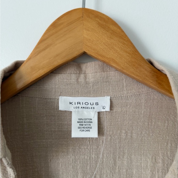 KIRIOUS Beige Short Sleeve Button Front Shirt - Picture 3 of 6